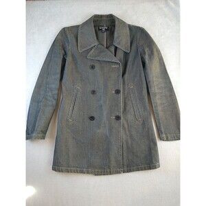 Ralph Lauren Polo Jeans Jacket Womens Small Black Denim Pea Coat Double Breasted